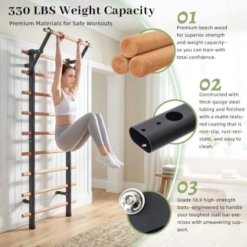 DHT Swedish Ladder Wall Bars 78in | Stable Wooden Gymnastics Equipment for Home & Gym thumbnail 3