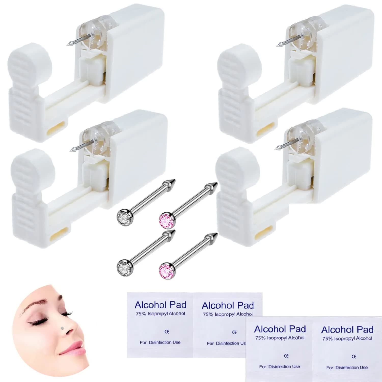 RASDDER Nose Piercing Kit 4-Pack Disposable Self Piercing Gun with Built-in Studs | 0.8mm (10g) Pin - main product image