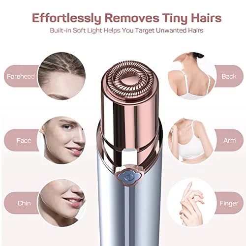 Gurelax Painless Facial Hair Remover for Women, Electric Hair Removal Device with 2 Replacement Heads & LED Light (Blue) thumbnail 2