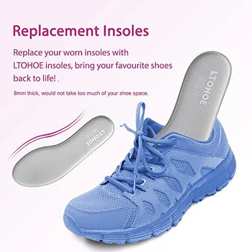 LTOHOE Memory Foam Insoles for Women Replacement Comfort 8mm Grey US 5.5 | Support & Comfort thumbnail 5