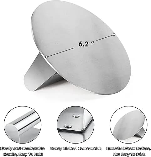 HULISEN Stainless Steel Burger Press 6.2-Inch Round | Flat, Non-Stick, Dishwasher Safe thumbnail 5