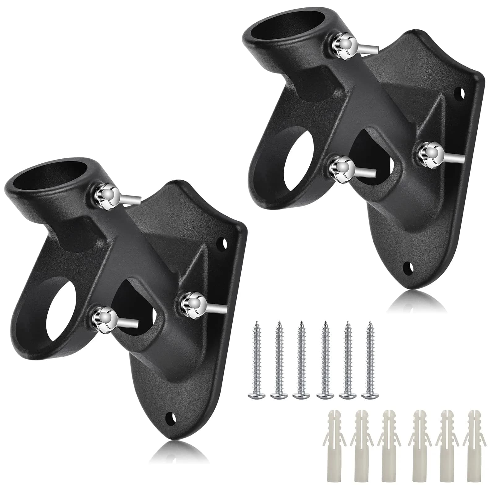 Haoridul Heavy Duty Flag Pole Holder Mount 1" Inner Diameter (Matte Black, 2-Pack) | Rust-Free Aluminum Bracket for Exterior House