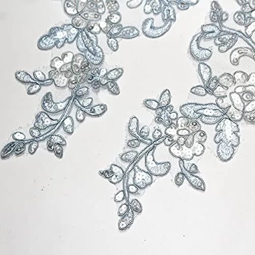 SUNMOVE Sky Blue Sequin Lace Applique Pair 25cm x 10cm | Bridal DIY Craft Motif thumbnail 2