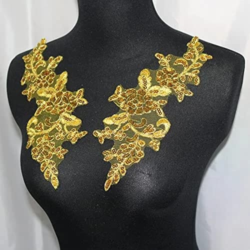 SUNMOVE Gold Fabric Applique Patch 25cm x 10cm | Floral Sequin Embroidery for Bridal & Party Wear thumbnail 4