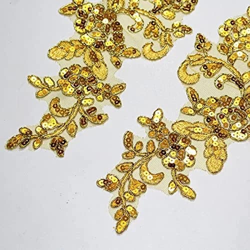 SUNMOVE Gold Fabric Applique Patch 25cm x 10cm | Floral Sequin Embroidery for Bridal & Party Wear thumbnail 5