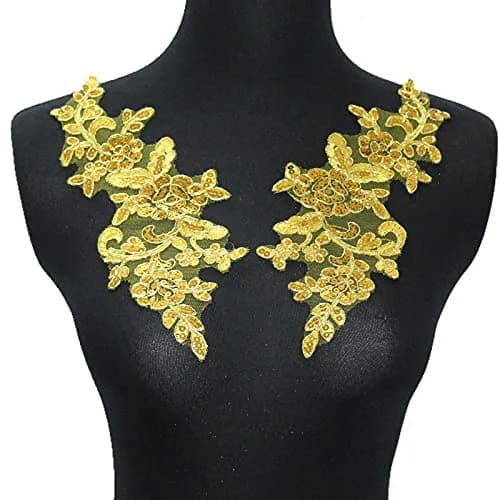 SUNMOVE Gold Fabric Applique Patch 25cm x 10cm | Floral Sequin Embroidery for Bridal & Party Wear thumbnail 7
