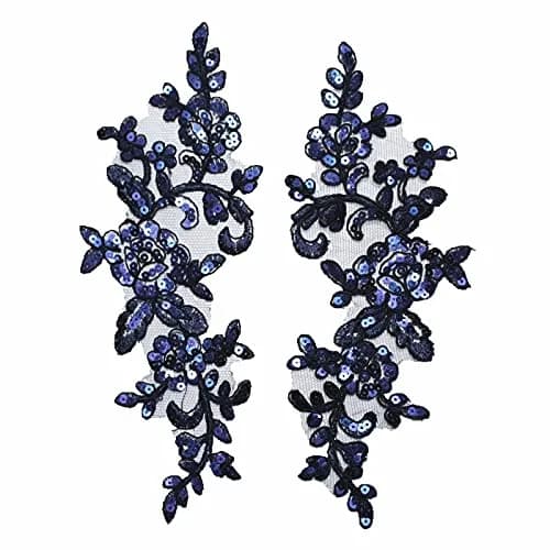 SUNMOVE Navy Sequin Lace Applique Pair 25cm x 10cm (9.84" x 3.93") | Bridal DIY Craft Embellishment thumbnail 1