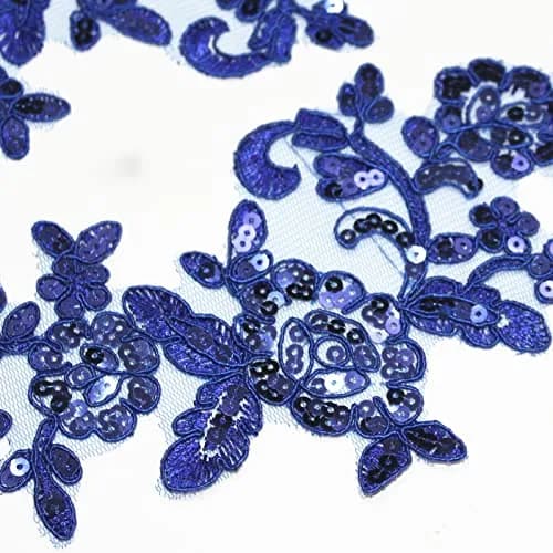 SUNMOVE Blue Embroidery Sequin Lace Applique 25cm x 10cm | Bridal & Party Dress Embellishment thumbnail 4