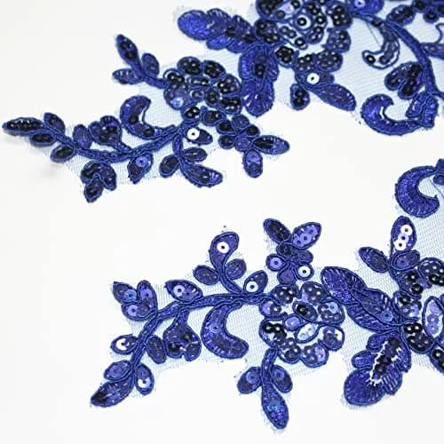 SUNMOVE Blue Embroidery Sequin Lace Applique 25cm x 10cm | Bridal & Party Dress Embellishment thumbnail 5