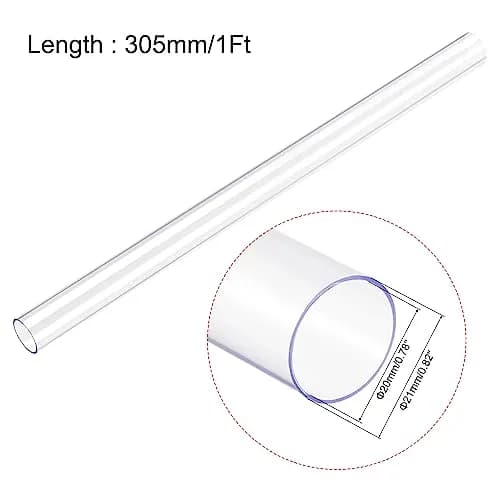 uxcell Rigid Clear Polycarbonate Tubing 20mm ID x 21mm OD x 305mm (1Ft) | High Impact Resistance thumbnail 2