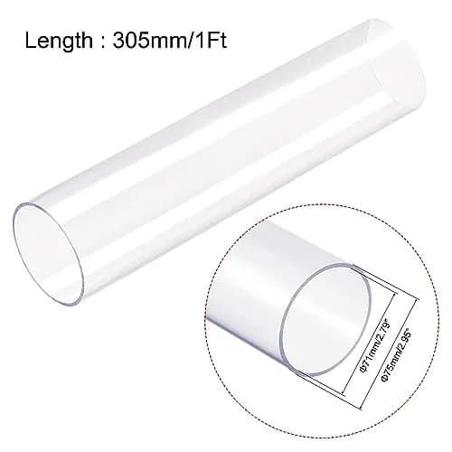 uxcell Clear Polycarbonate Rigid Round Tubing 71mm ID x 75mm OD x 305mm (1Ft) Length | Industrial Raw Material for DIY & Hardware thumbnail 2