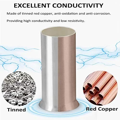 Teansic 600Pcs Tinned Copper Wire Ferrules AWG22-10 | High Conductivity & Safety thumbnail 3