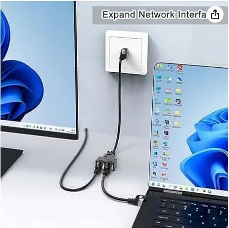 AKWOR Ethernet Splitter 1 to 2 | Double Ethernet Cable Adapter for Cat 5/5e/6/7/8 | Starlink Compatible thumbnail 3