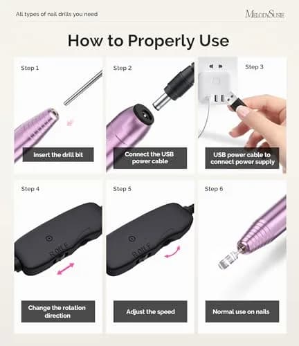 MelodySusie USB Nail Drill PC120I Purple | 20,000 RPM Portable Electric Nail File for Gentle Nail Prep thumbnail 5