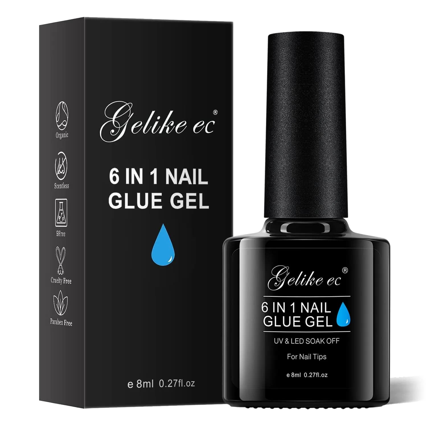 Gelike EC 6 in 1 UV Gel Nail Glue for Press Ons & Nail Tips | 8ml (0.27 Fl Oz) HEMA-Free Formula — 1pcs 8ml gel nail glue