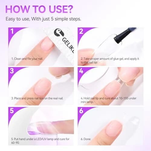 Gelike EC 6 in 1 UV Gel Nail Glue for Press Ons & Nail Tips | 8ml (0.27 Fl Oz) HEMA-Free Formula thumbnail 9