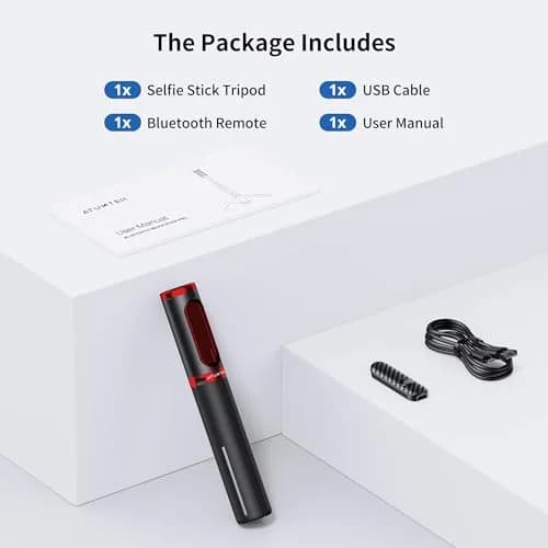 ATUMTEK Selfie Stick Tripod with Bluetooth Remote, 7.7"-31.3" Extendable Aluminum Pole for iPhone & Samsung Smartphones, Red | Integrated 3-in-1 Design thumbnail 8