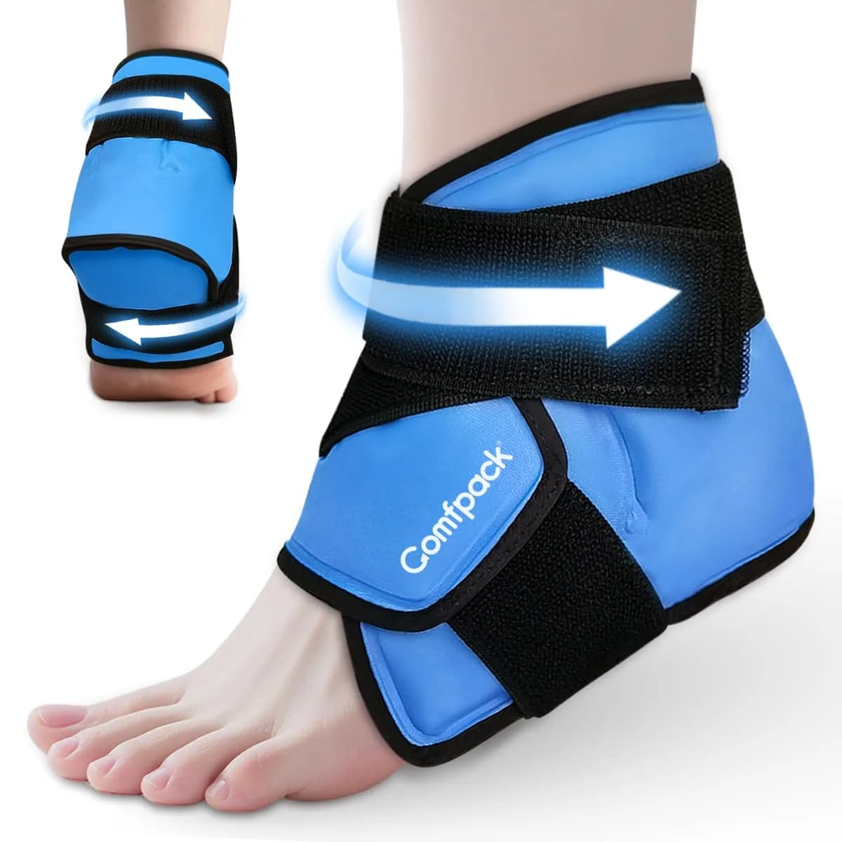 Comfpack Ankle Ice Pack Wrap Heel Ice Pack for Pain Relief, Hot Cold Therapy Cold Pack for Plantar Fasciitis, Achilles Tendonitis, Ankle Sprain, Foot Pain, 2Packs — Blue