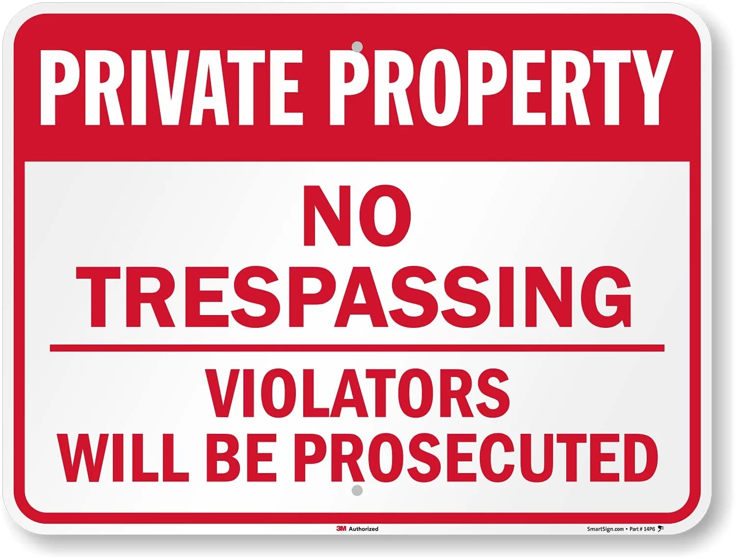 SmartSign 18 x 24 inch Private Property No Trespassing Metal Sign, 80 mil Aluminum, 3M Laminated Reflective Material — 18x24 inches