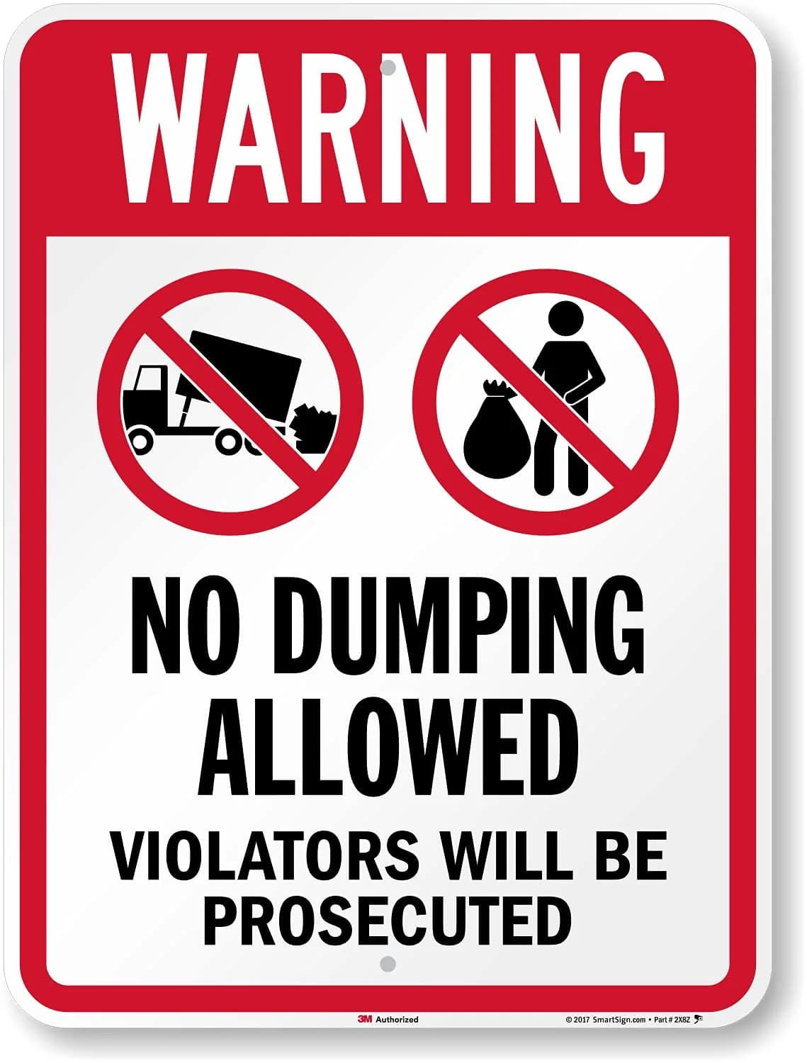 SmartSign 24 x 18 inch Warning No Dumping Allowed Metal Sign, 80 mil Aluminum, 3M Laminated Reflective Material