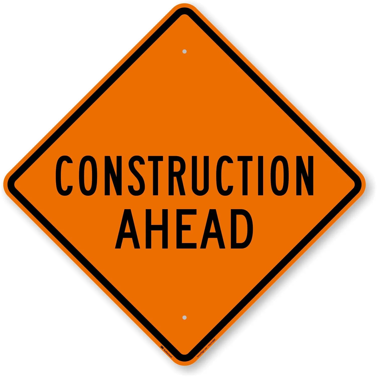 SmartSign 24 x 24 inch Construction Ahead Metal Sign, 80 mil Aluminum, 3M Laminated Reflective Sign, Black, Silver & Orange | Heavy-Duty Outdoor Safety Sign — Black, Silver, Orange