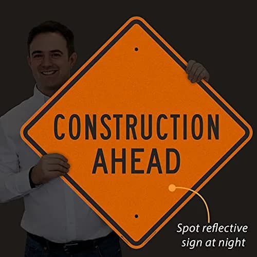 SmartSign 24 x 24 inch Construction Ahead Metal Sign, 80 mil Aluminum, 3M Laminated Reflective Sign, Black, Silver & Orange | Heavy-Duty Outdoor Safety Sign thumbnail 3