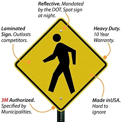 SmartSign 24 x 24 inch Pedestrian Traffic MUTCD-Compliant Metal Sign (Symbol Only), 80 mil Aluminum, 3M Laminated Engineer Grade Reflective Material, Black and Yellow thumbnail 3