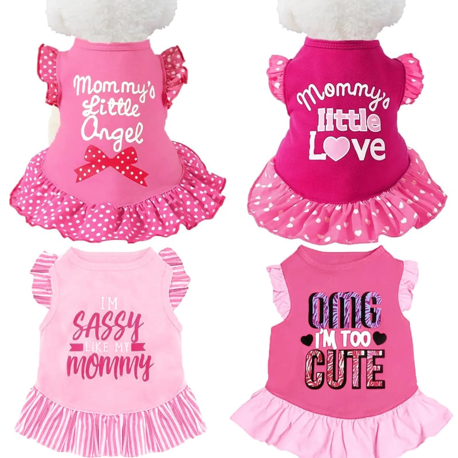 XPUDAC Small Dog Dress 4 Pack | Cute Pink Angel Pet Apparel for Small Dogs & Cats - main product image