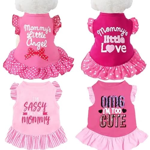 XPUDAC Small Dog Dress 4 Pack | Cute Pink Angel Pet Apparel for Small Dogs & Cats thumbnail 1