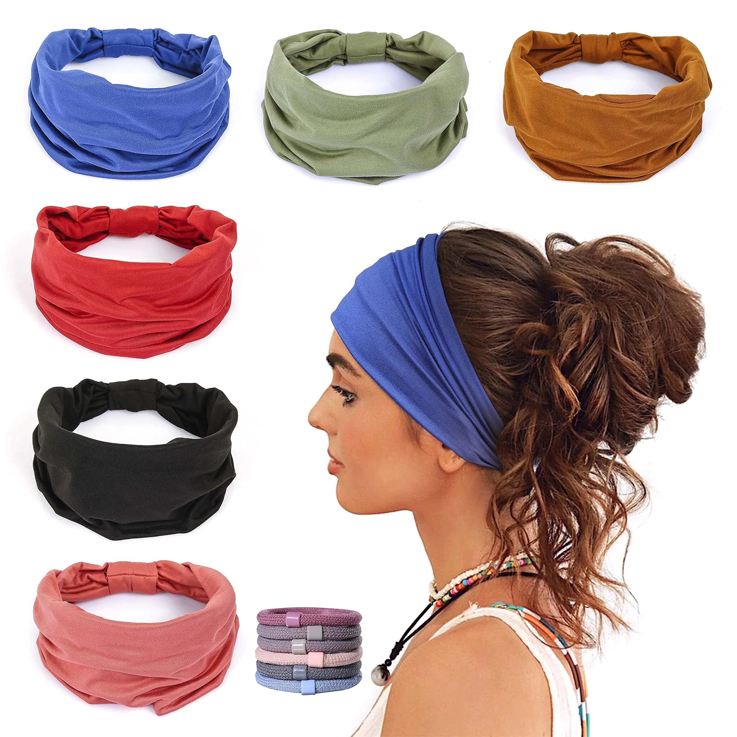 GiLi 6 Pack Wide Headbands for Women 5.5-inch | Non Slip, Soft Elastic, Sweat-Wicking Head Wraps - main product image