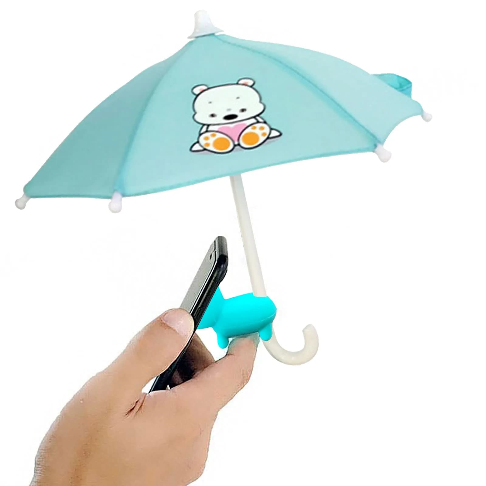 BEITESTAR Phone Umbrella for Sun | Cute Sun Shade & Phone Stand, 4-10” Smartphones, Silicone, Foldable — Blue