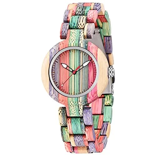 Dentily Wooden Watch for Women Handmade Colorful Quartz | Eco-Friendly Natural Wood (35mm Dial, Adjustable Band) thumbnail 1