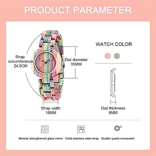 Dentily Wooden Watch for Women Handmade Colorful Quartz | Eco-Friendly Natural Wood (35mm Dial, Adjustable Band) thumbnail 4