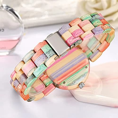 Dentily Wooden Watch for Women Handmade Colorful Quartz | Eco-Friendly Natural Wood (35mm Dial, Adjustable Band) thumbnail 5