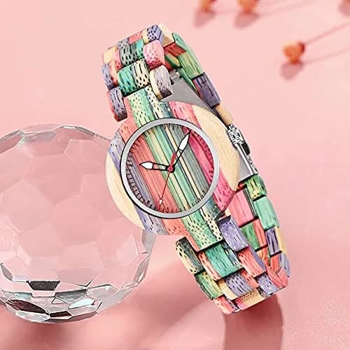 Dentily Wooden Watch for Women Handmade Colorful Quartz | Eco-Friendly Natural Wood (35mm Dial, Adjustable Band) thumbnail 2