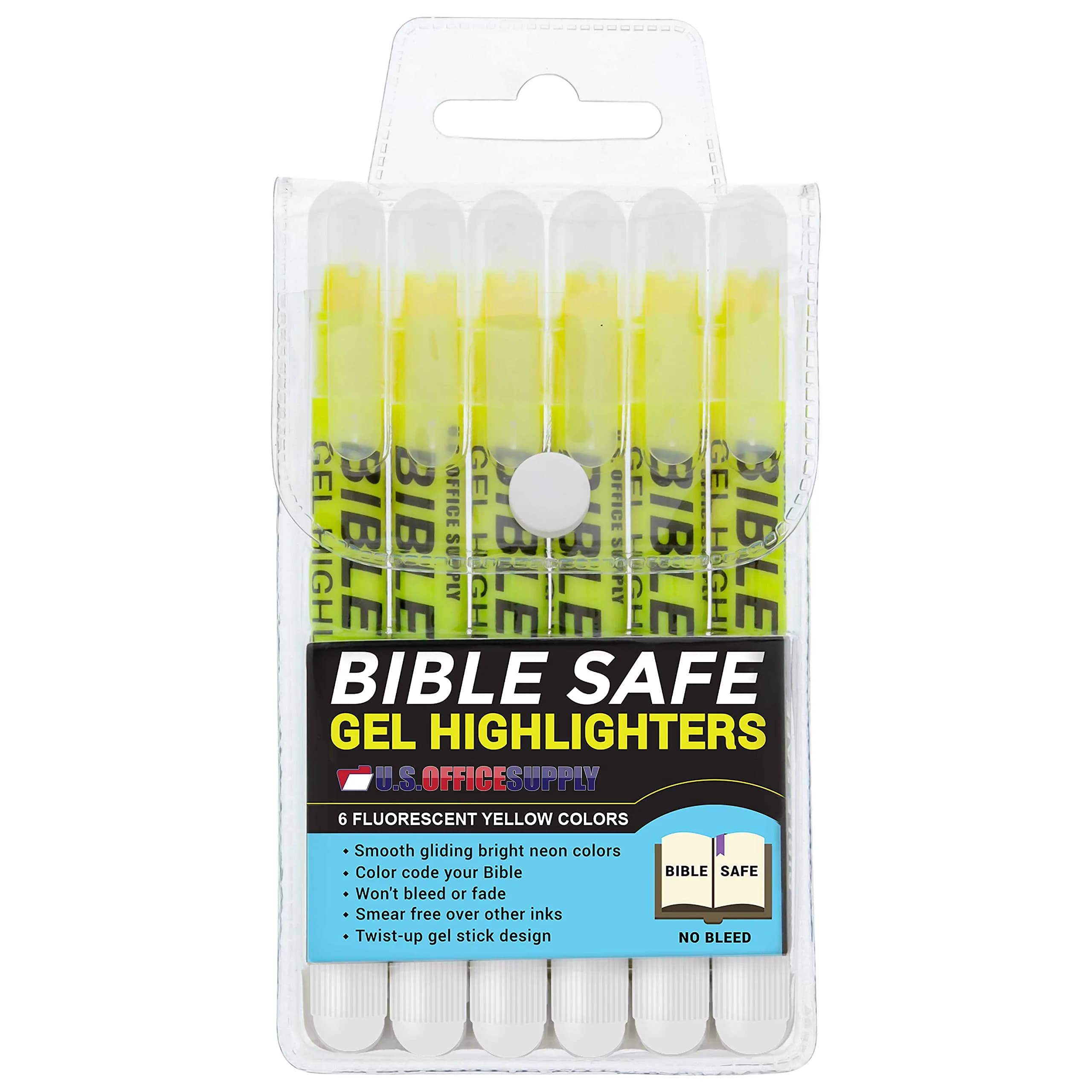 US Office Supply Bible Safe Highlighter Set of 16 | No Bleed Pastel Gel Markers for Bible Study & Journaling — Yellow