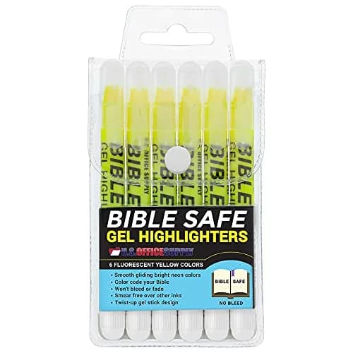 US Office Supply Bible Safe Highlighter Set of 6, Neon Yellow | No Bleed, Pastel Gel Markers for Bible & Journaling thumbnail 1