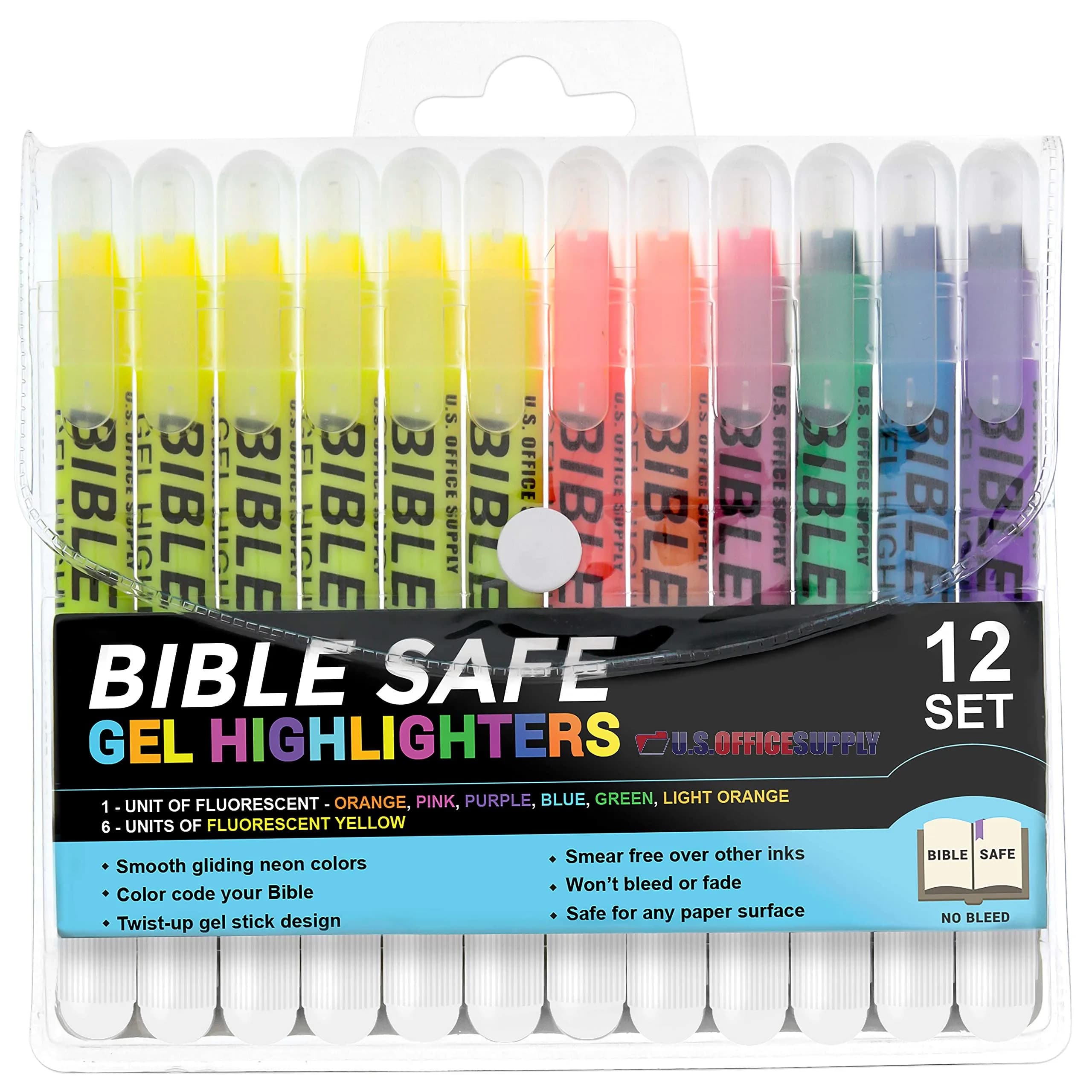 US Office Supply Bible Safe Highlighter Set of 16 | No Bleed Pastel Gel Markers for Bible Study & Journaling — Multicolor