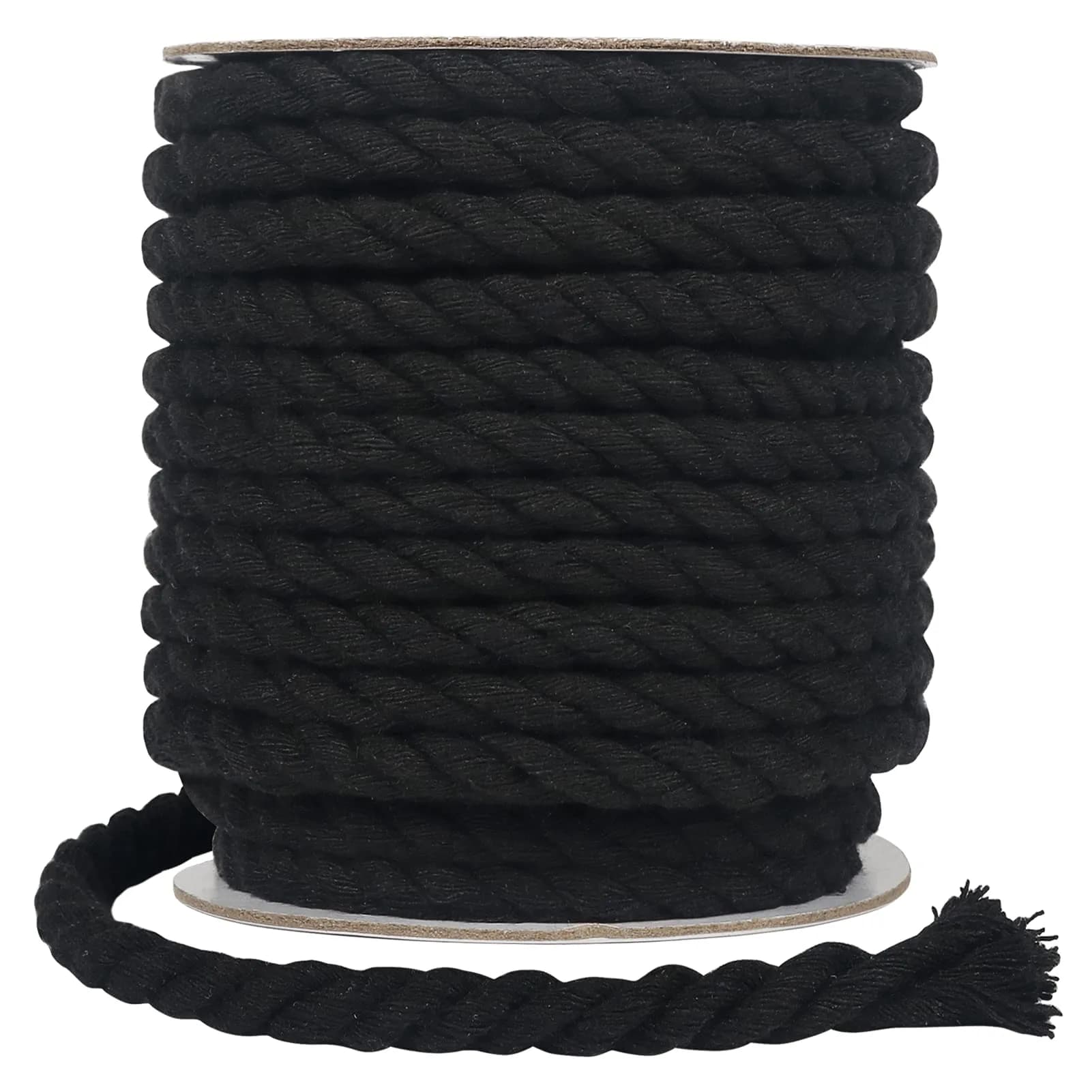 Tenn Well 10mm x 15m (50ft) Beige Triple Twist Cotton Macrame Rope | Strong & Soft for Crafts — Black