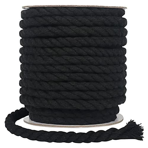 Tenn Well Black Macrame Cord 8mm (5/16 inch) x 18m (59 Feet) | Strong 3-Ply Twisted Cotton Rope for Crafts thumbnail 1