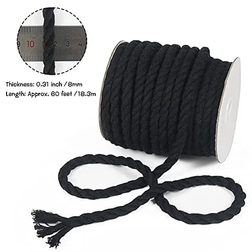 Tenn Well Black Macrame Cord 8mm (5/16 inch) x 18m (59 Feet) | Strong 3-Ply Twisted Cotton Rope for Crafts thumbnail 4