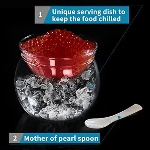 MDLUU 2-Pack Glass Caviar Chiller Server with Mother of Pearl Spoon, 16.9 oz (499 ml) Ice Bowl thumbnail 4