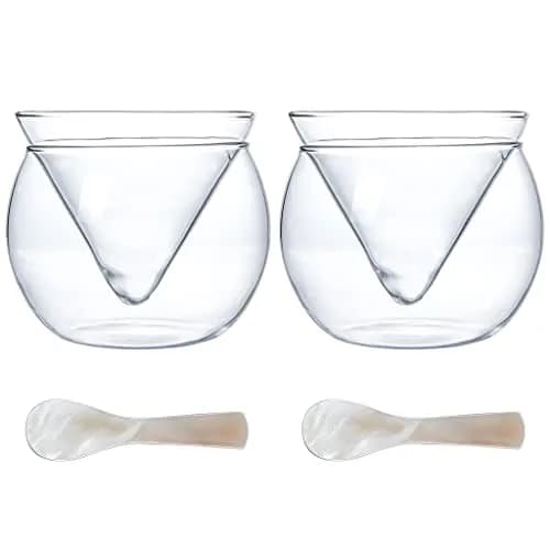 MDLUU 2-Pack Glass Caviar Chiller Server with Mother of Pearl Spoon, 16.9 oz (499 ml) Ice Bowl thumbnail 2