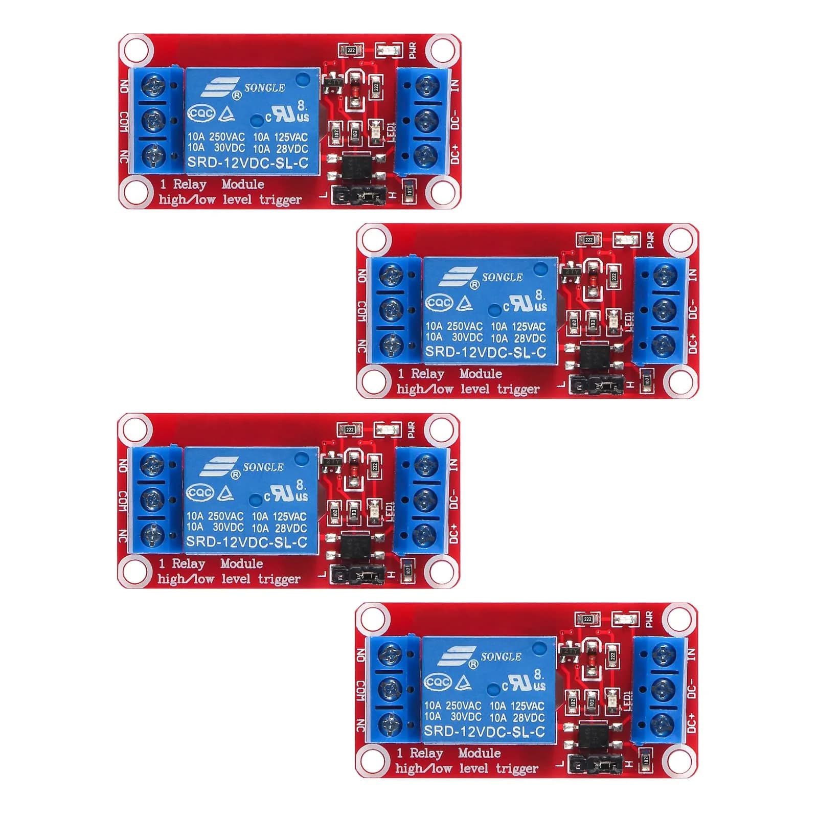 AEDIKO 5V 4pcs Relay Module - 1 Channel, Optocoupler Isolated, 10A Load | Arduino Compatible — 12V-4pcs