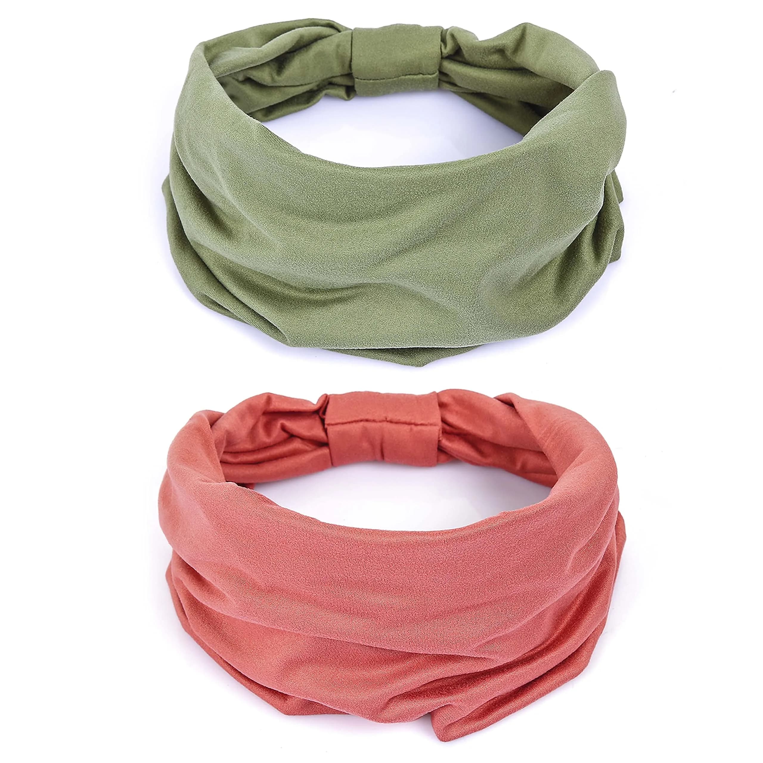 GiLi 2 Pack Wide Headbands for Women 5.5-inch | Soft Cotton, Non Slip, Sweat Wicking (Green, Pink)