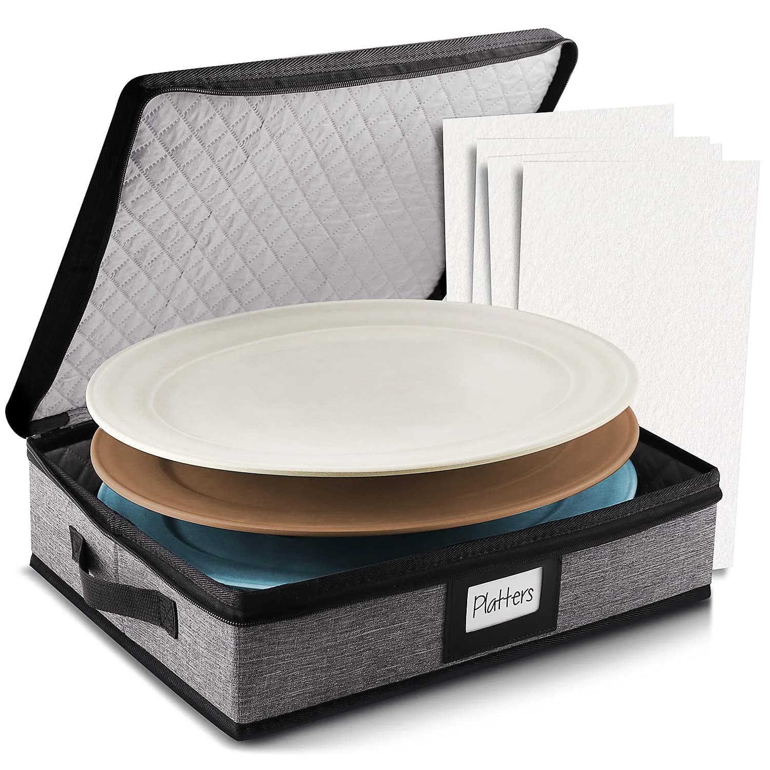 STORAGEBUD Platter Storage Case, Hard Shell, Quilted & Stackable 16"x 12.5"x 3.5" | Protect Fine China - main product image