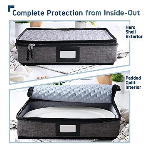 STORAGEBUD Platter Storage Case, Hard Shell, Quilted & Stackable 16"x 12.5"x 3.5" | Protect Fine China thumbnail 5