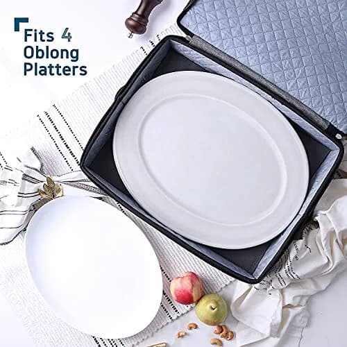STORAGEBUD Platter Storage Case, Hard Shell, Quilted & Stackable 16"x 12.5"x 3.5" | Protect Fine China thumbnail 2
