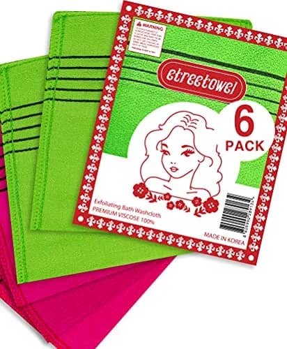 etreetowel Korean Exfoliating Bath Washcloth Mitt 6-Pack | Premium Viscose Rayon, Anti-Shrink thumbnail 1
