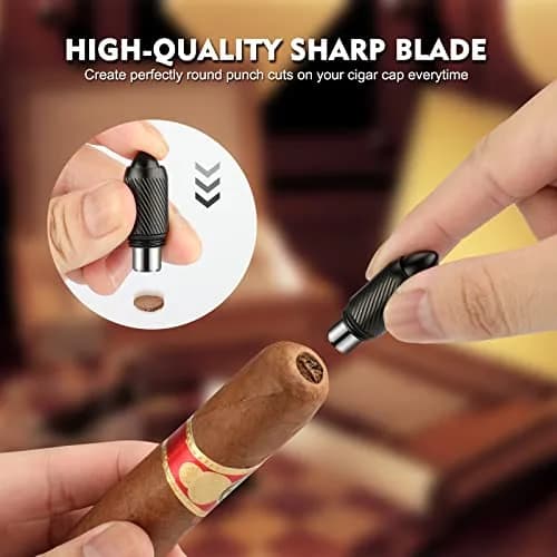 TISFA Portable Cigar Punch Cutter with 8mm Hole, Stainless Steel, Black | Screw-Out Design for Easy Carry thumbnail 2
